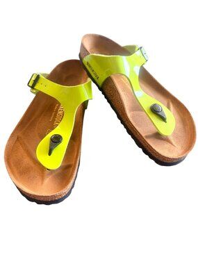 Birkenstock Gizeh Big Buckle  Natural Leather Patent High Shine Lime Sz. 40 EU
